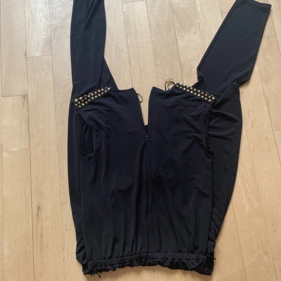 MICHAEL Kors one piece black jumpsuit pockets sz small gold stud shoulders - Picture 2 of 4